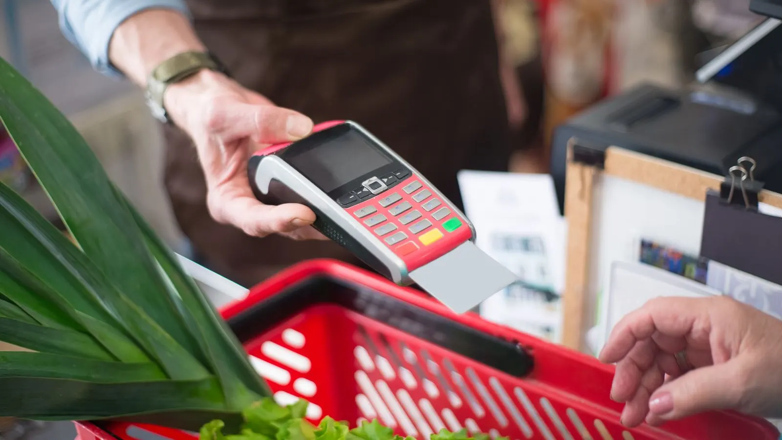 Person holding a card payment terminal