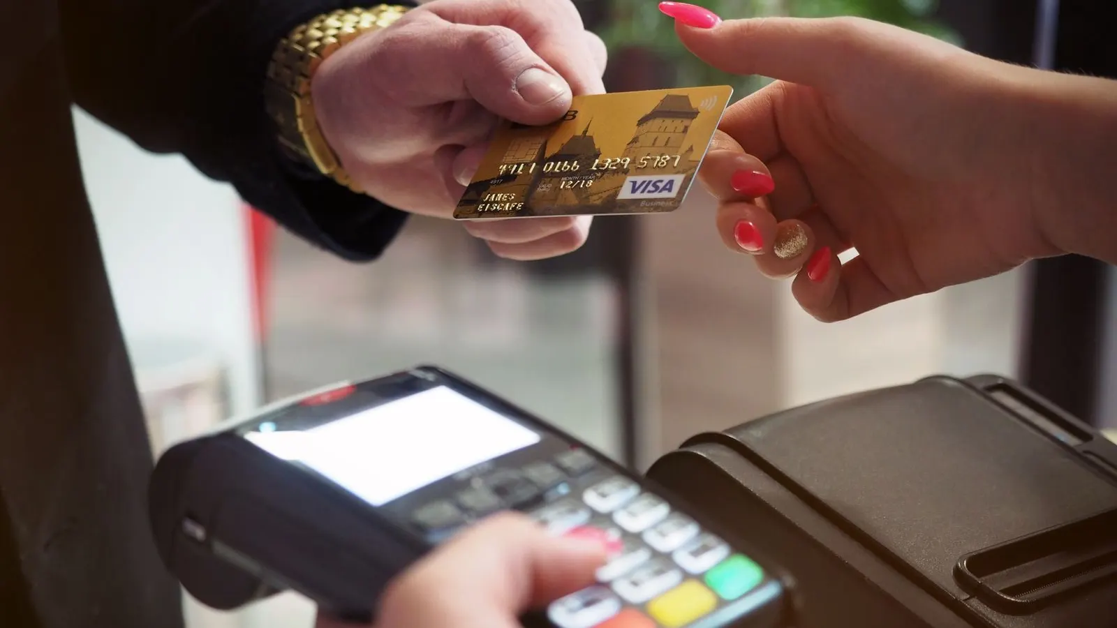 Card payment terminal on a counter