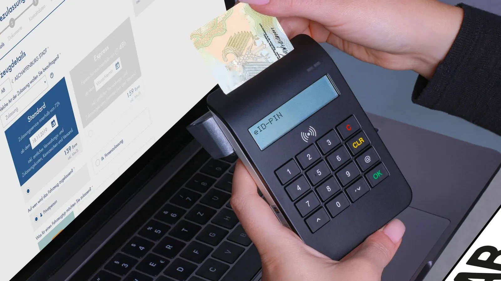 Person using a card payment terminal